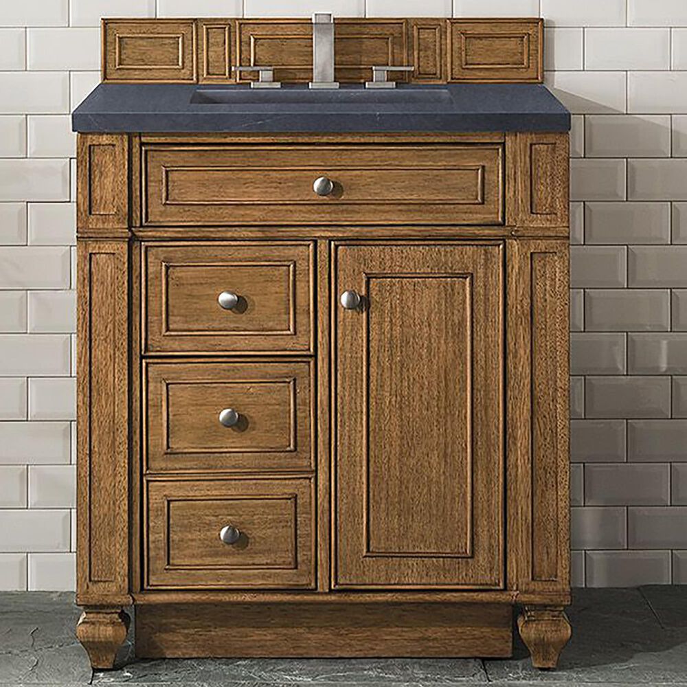 James Martin Vanities Bristol 30&quot; Single Bathroom Vanity in Saddle Brown with 3 cm Charcoal Soapstone Quartz Top and Rectangular Sink, , large