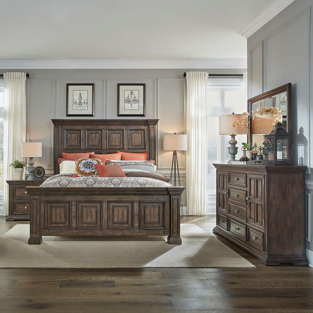 Liberty Furniture Big Valley 4-Piece King Panel Bedroom Set in Brownstone, , large