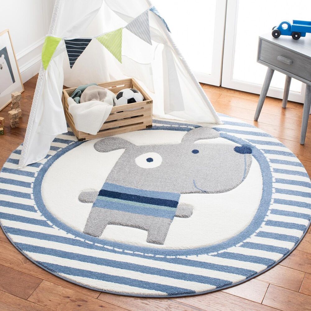Safavieh Carousel CRK126 5&#39;3&quot; Round Ivory and Blue Kids  Area Rug, , large