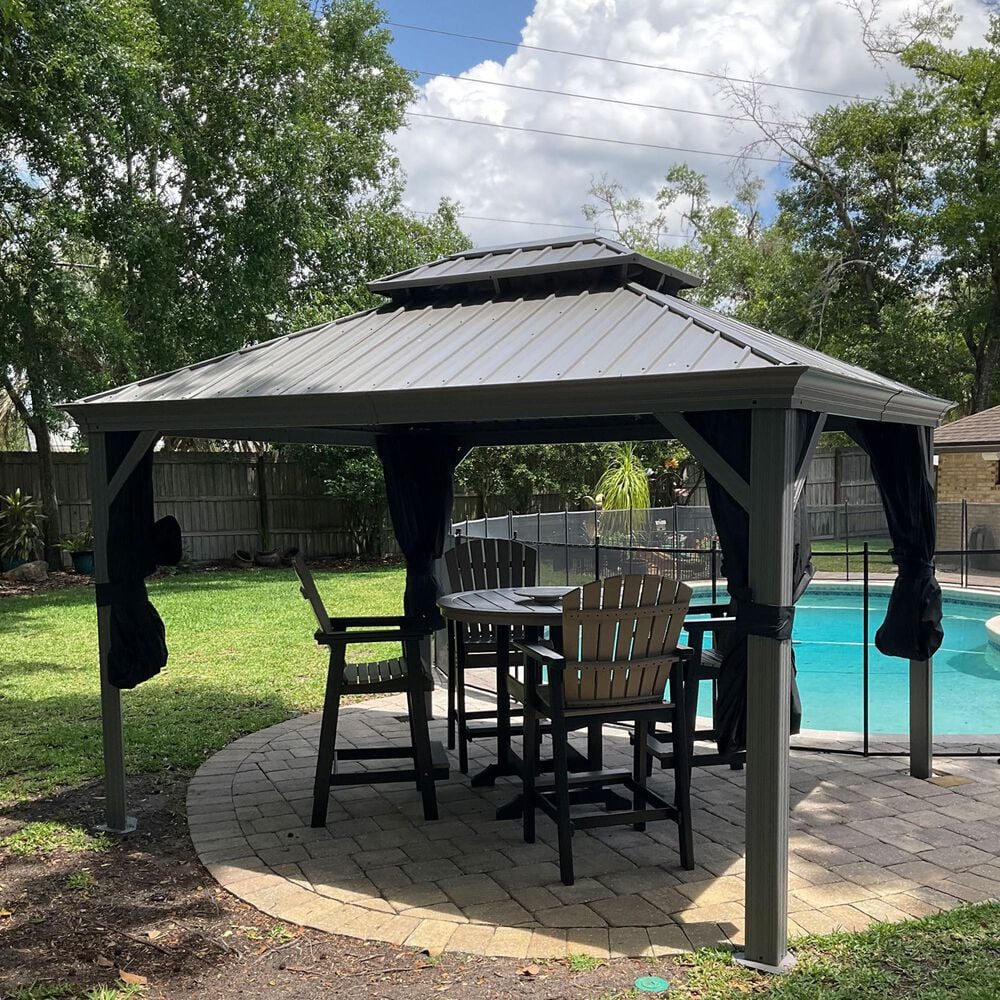 HOMLUX 12-ft x 10-ft Aluminum Gazebo with Double Metal Roof in Light Gray, , large