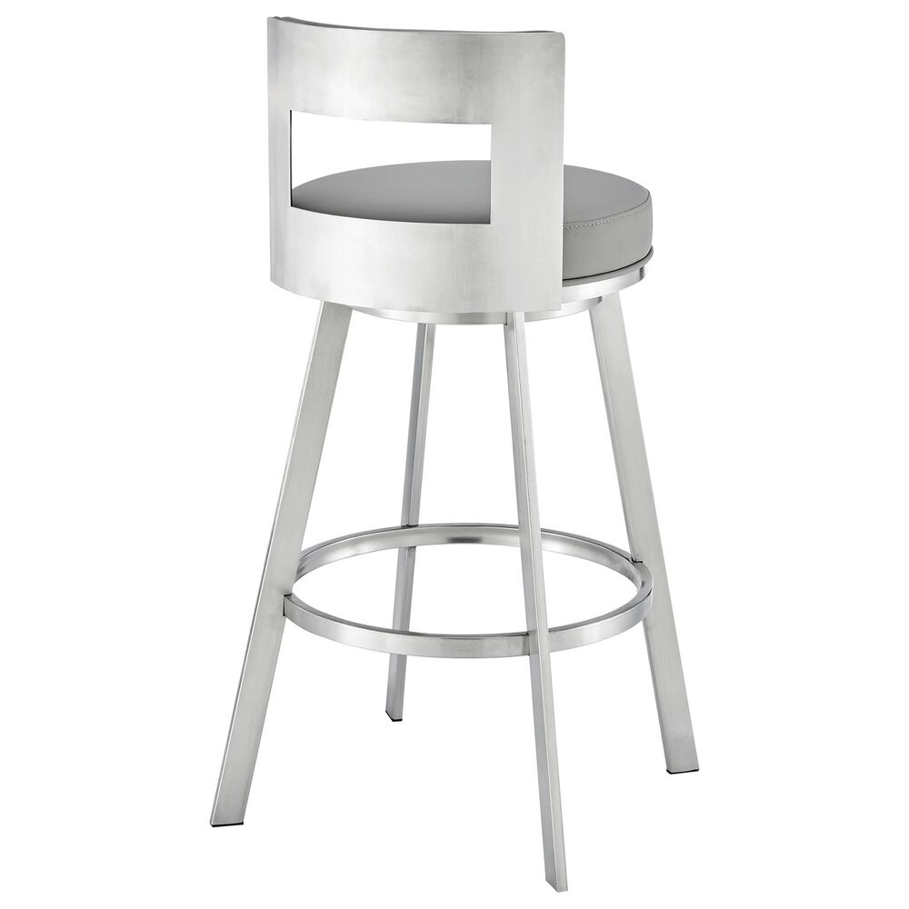 Blue River Flynn 30&quot; Swivel Bar Stool with Light Gray Cushion in Brushed Stainless Steel, , large