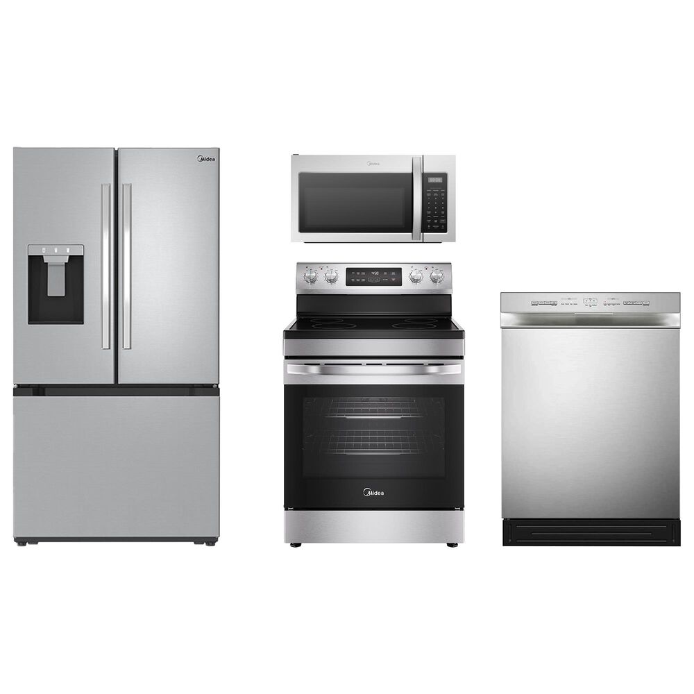 Midea 4-Piece Kitchen Package with 29.3 Cu. Ft. French Door Refrigerator and 6.3 Cu. Ft. Electric Range in Stainless Steel, , large