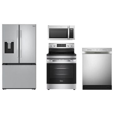 Midea 4-Piece Kitchen Package with 29.3 Cu. Ft. French Door Refrigerator and 6.3 Cu. Ft. Electric Range in Stainless Steel, , large