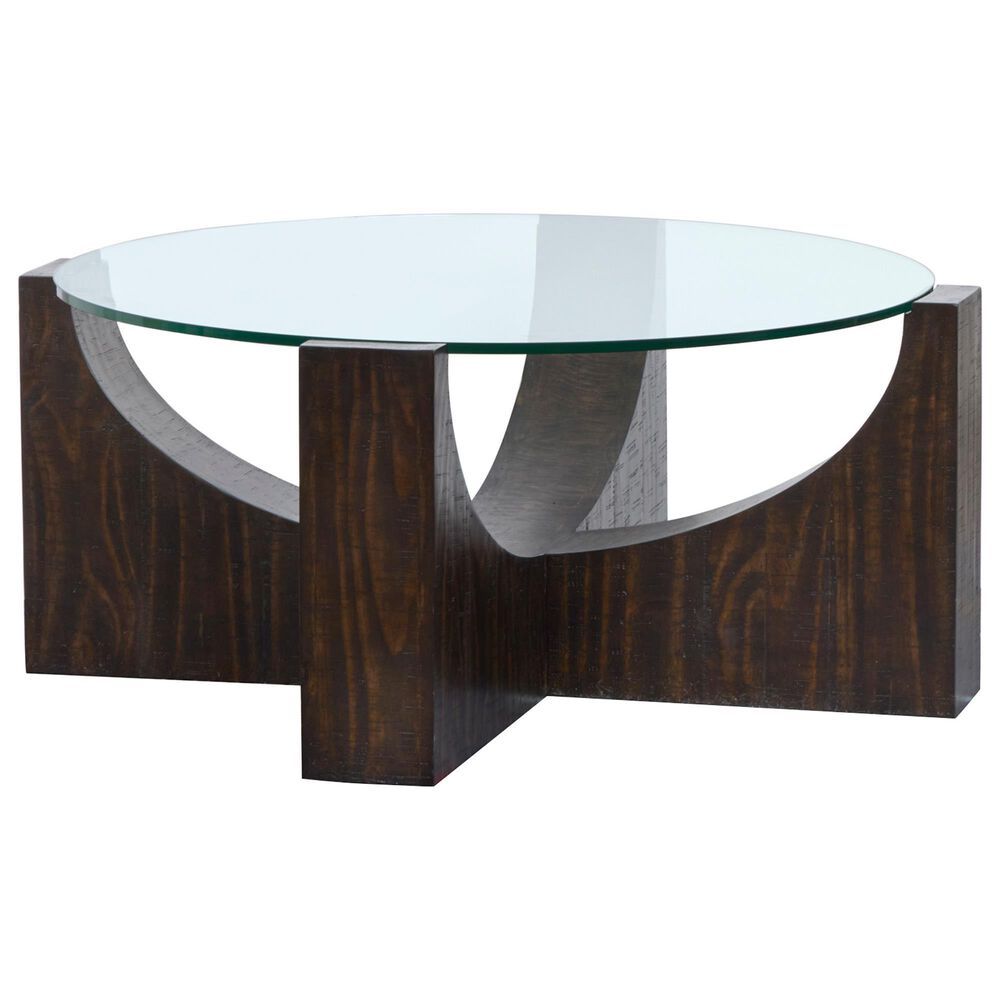 Nicolette Home Beckham Round Cocktail Table with Casters in Rustic Tavern and Clear, , large