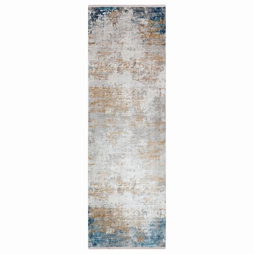 Surya Solar 3" x 9"10" Sky Blue, Dark Blue, Saffron, White, Gray and Charcoal Runner, , large