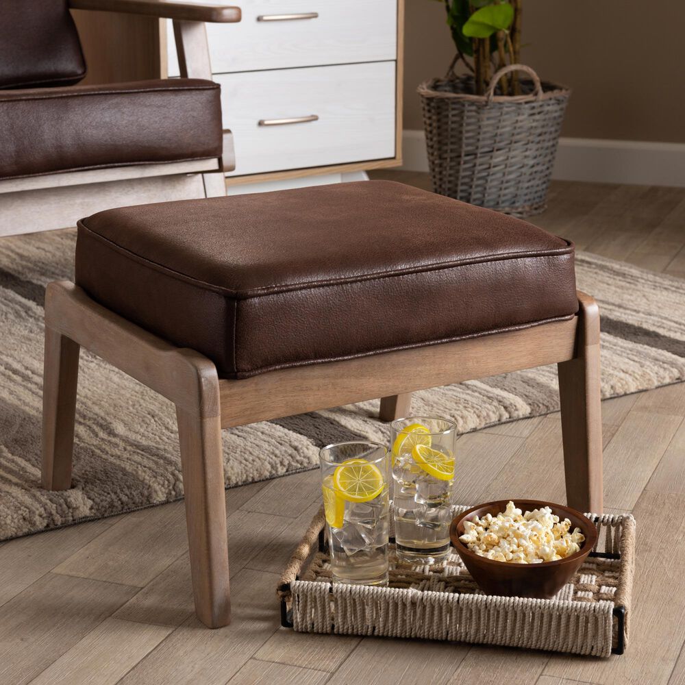 Baxton Studio Sigrid Upholstered Ottoman in Dark Brown, , large