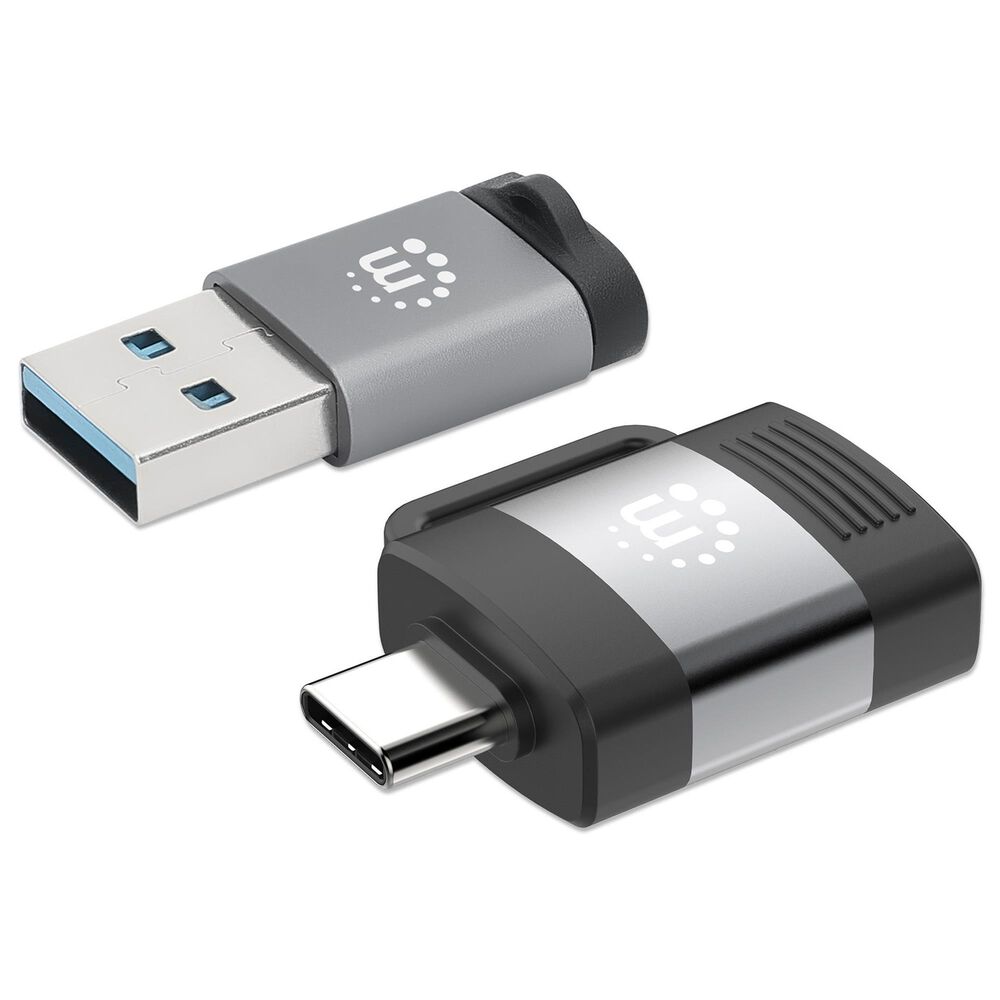 Manhattan 2-Piece USB C to USB A and USB A to USB C Adapters in Black and Space Gray, , large