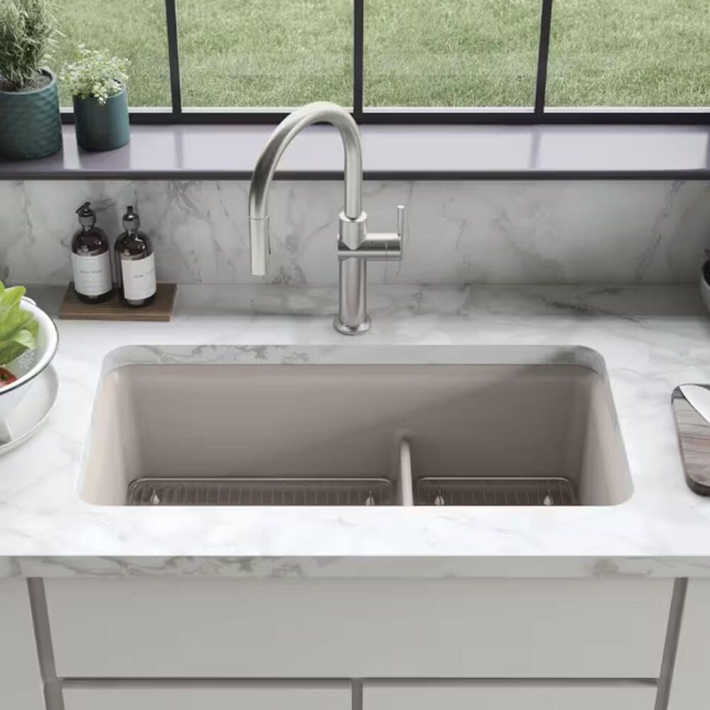 Kohler Cairn Smart Divide 33.5&quot; Undermount Double-Bowl Kitchen Sink in Matte Taupe, , large