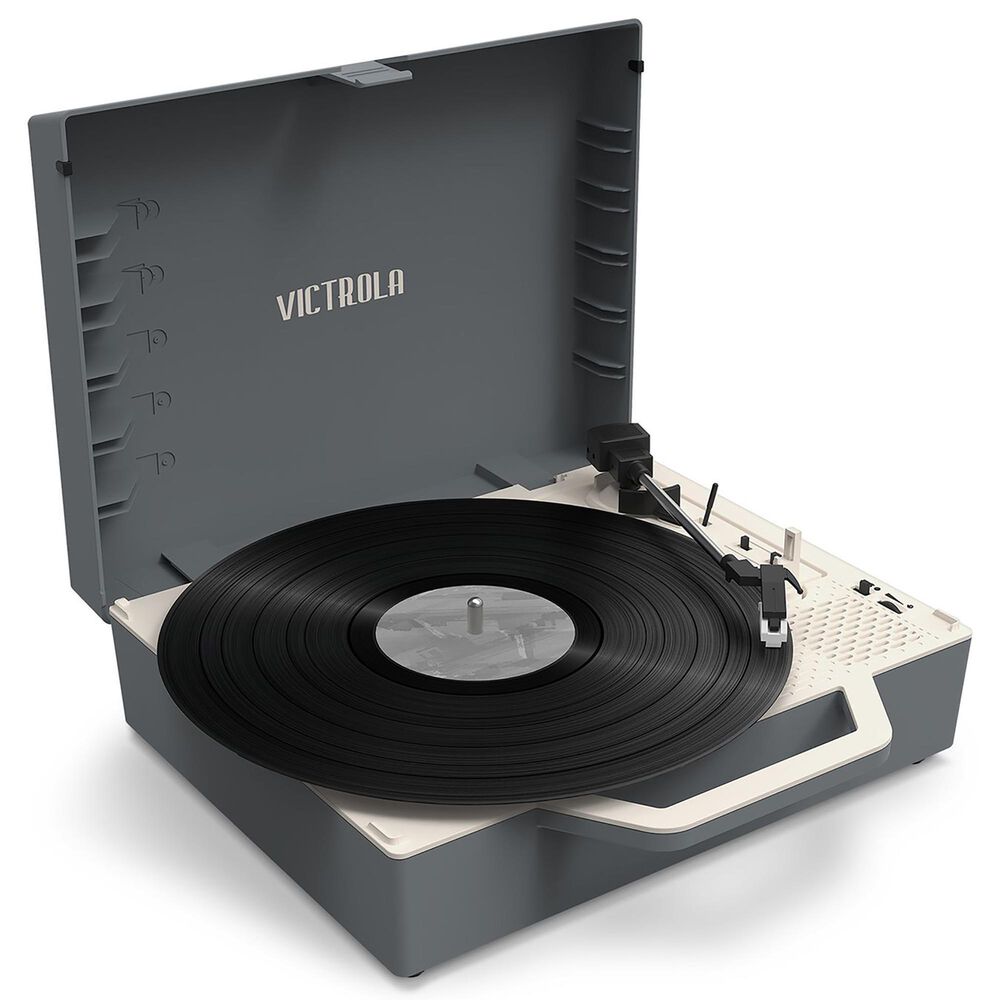 Victrola Re-Spin Sustainable Bluetooth Suitcase Record Player in Graphite Grey, , large