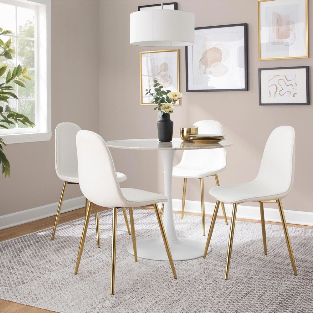 LumiSource Pebble Modern Table with White Metal Base and White Marble Veneer Table Top by LumiSource, , large