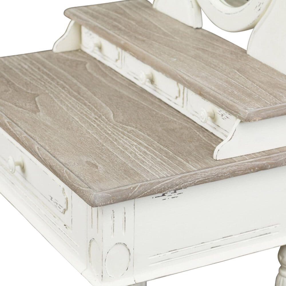 Baxton Studio Anjou Accent Dressing Table with Mirror in Distressed White and Light Brown, , large