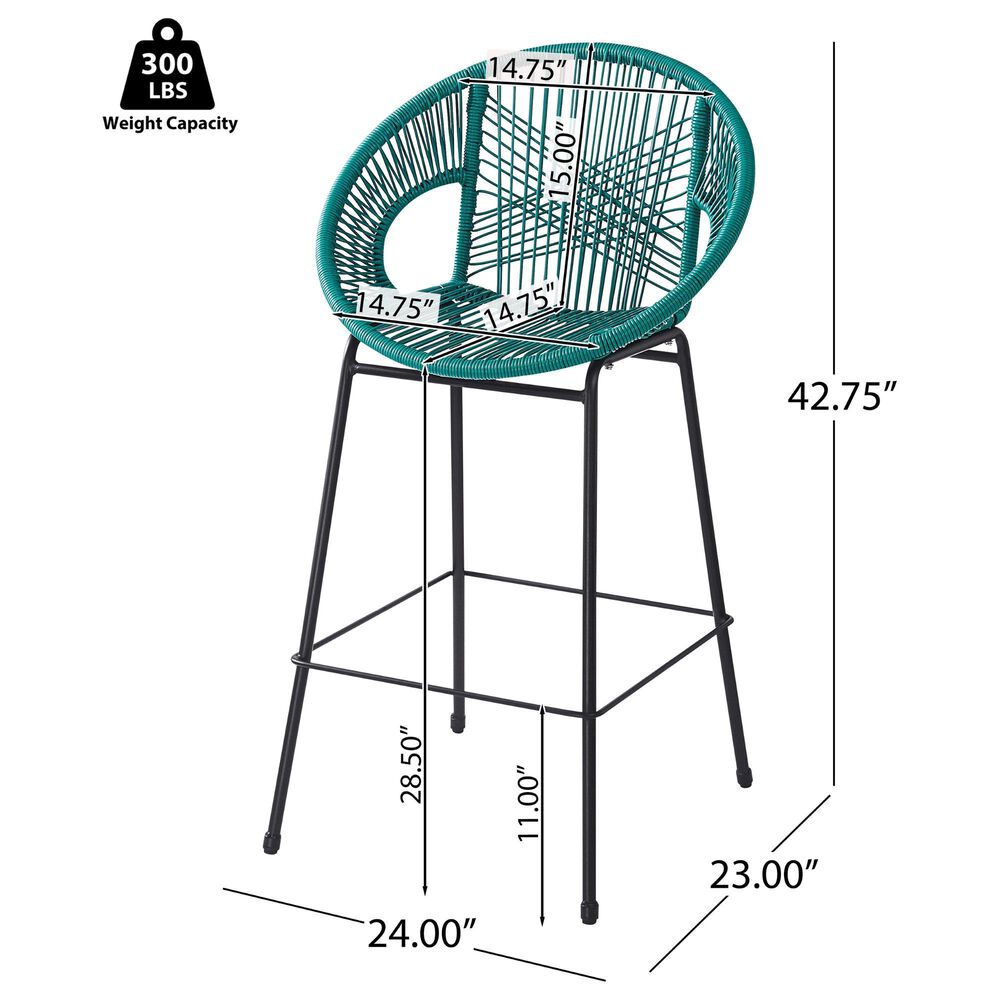 Hearth and Haven Ferrara Outdoor Faux Wicker Barstool in Teal (Set of 2), , large