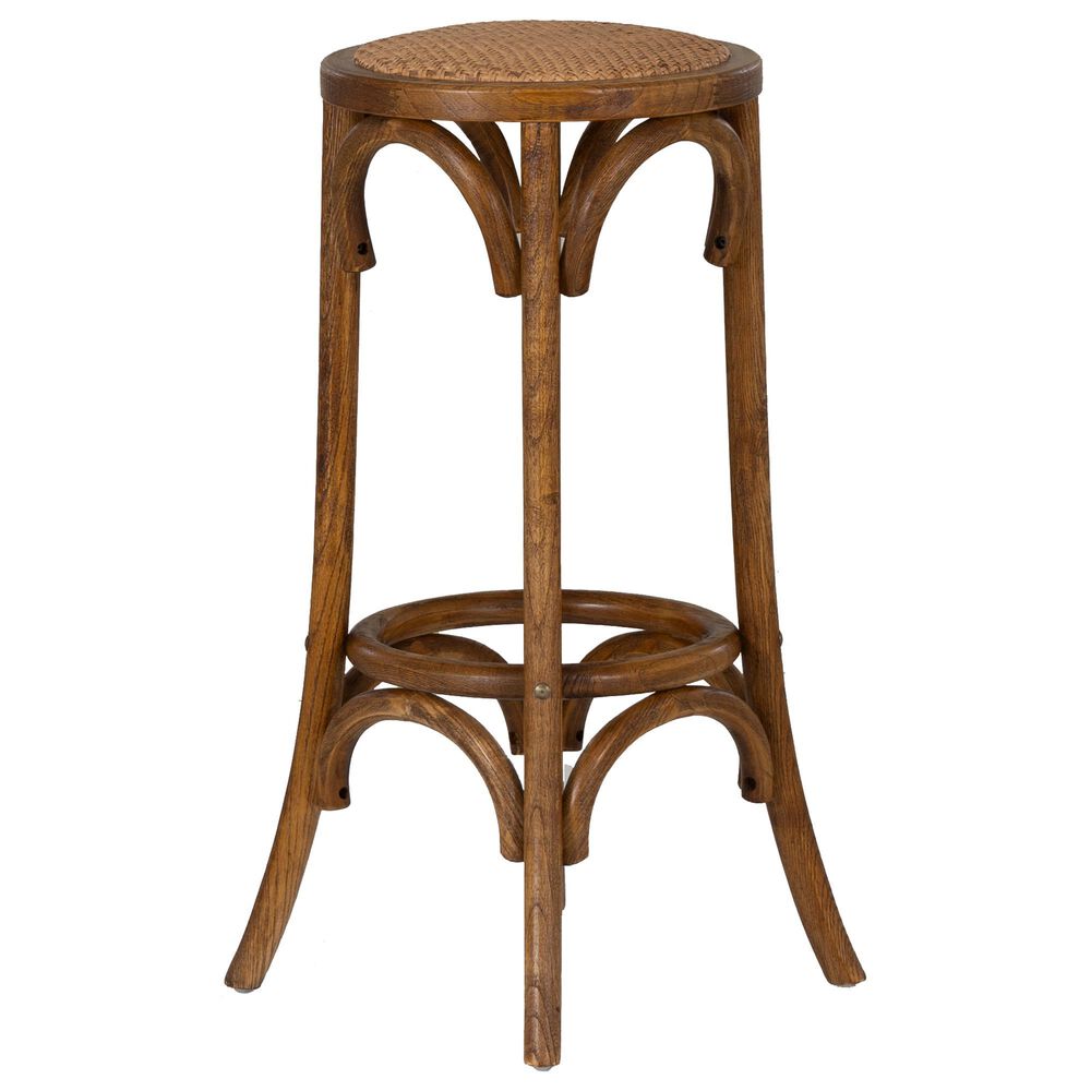 Linon Home Decor Rae Rattan Bar Stool in Rich Walnut, , large