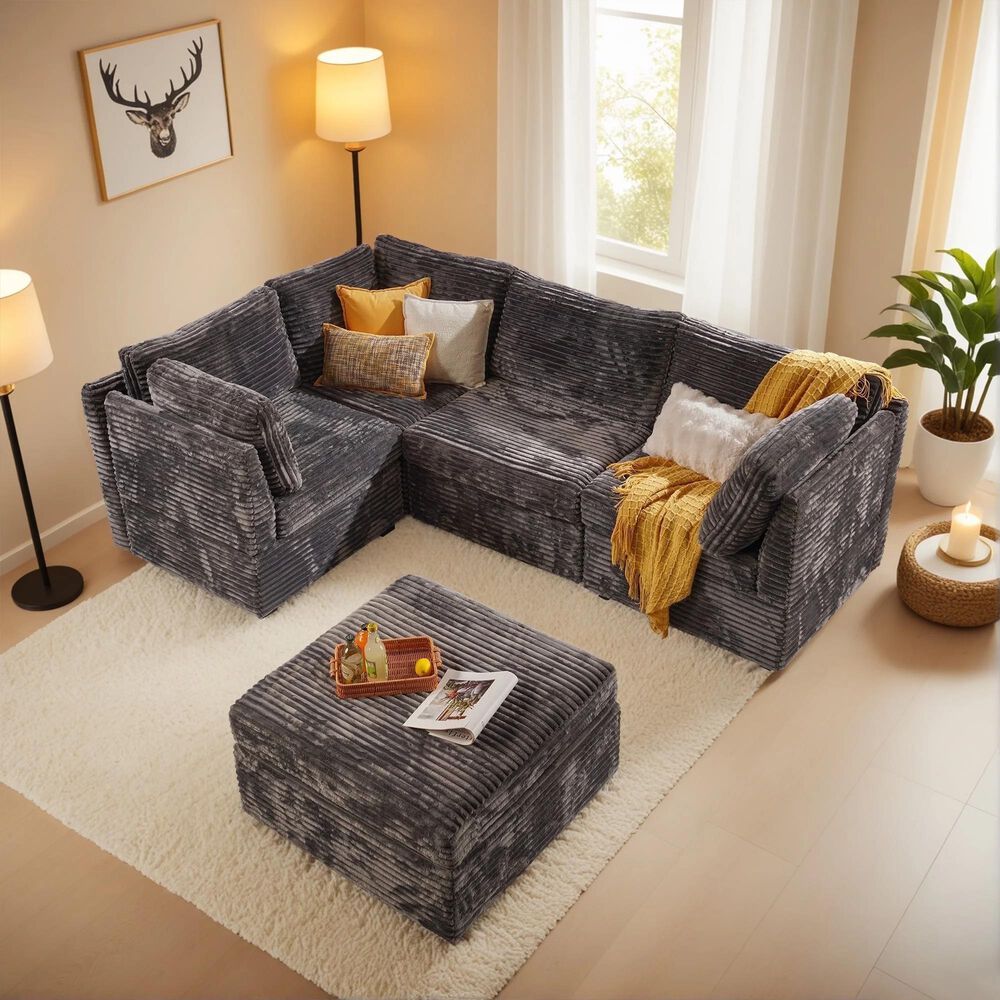 HOMLUX 5-Piece Mod Sectional with Chaise in Gray, , large
