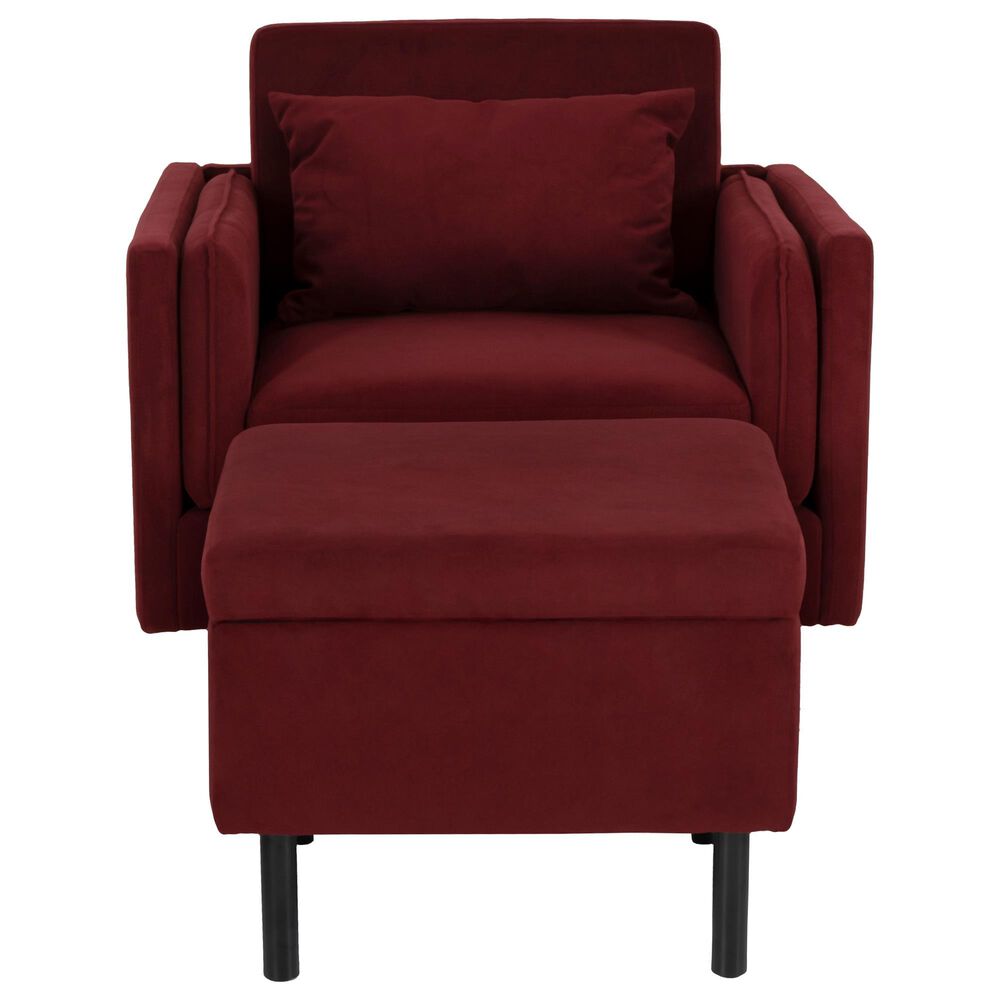 Linon Home Decor Wallis Accent Chair with Ottoman in Berry, , large