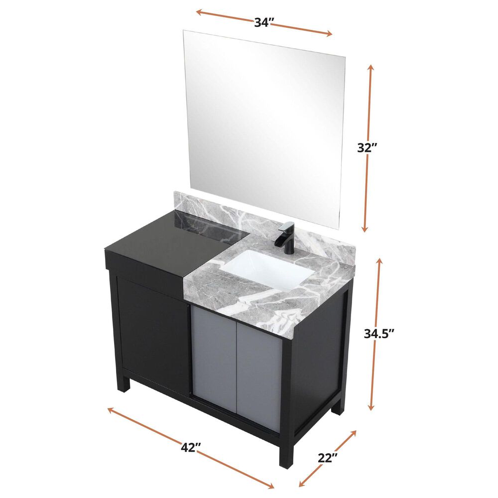Lexora Home Zilara 42&quot; Single Bathroom Vanity in Black and Grey with 11 cm Castle Grey Marble Top and Rectangular Sink, , large