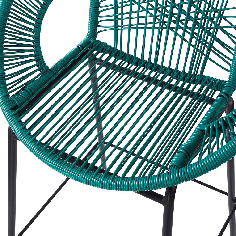 Hearth and Haven Ferrara Outdoor Faux Wicker Barstool in Teal (Set of 2), , large