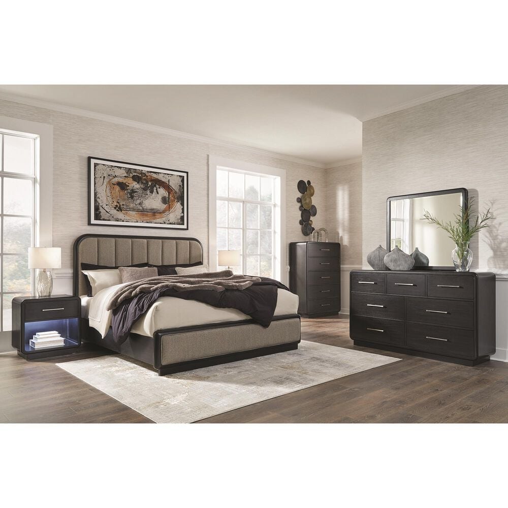 Millenium Rowanbeck King Upholstered Panel Bed in Black Finish, , large