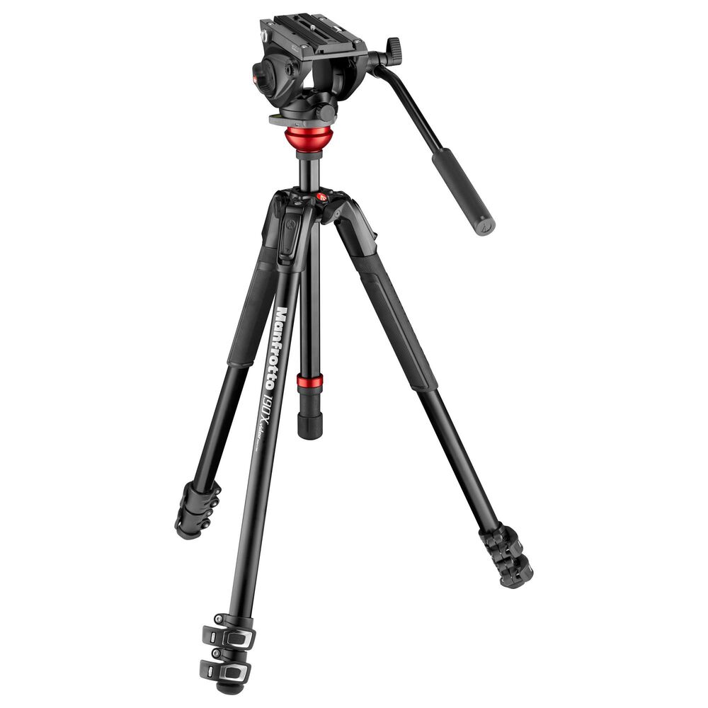 Manfrotto 500 Fluid Video Head Flat Base with 190X Video Aluminum Tripod in Black, , large