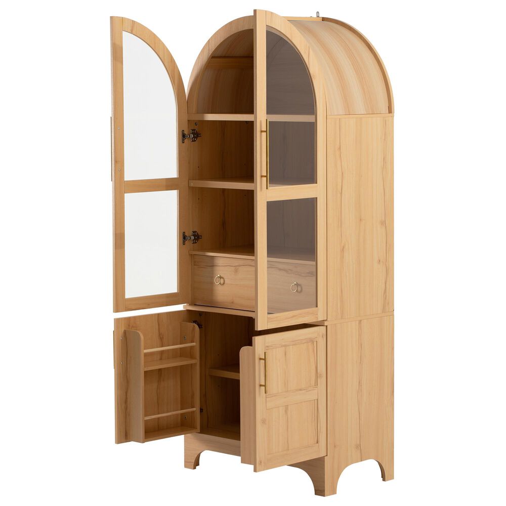 HOMLUX HOMLUX 71" Tall Arched Kitchen Pantry Cabinet with Door Shelves, Farmhouse Kitchen Storage Cabinet with Open &amp; Adjustable Shelves, Hidden Drawer &amp; Glass Door, Cupboard for Kitchen, Dining Room, Natural, , large