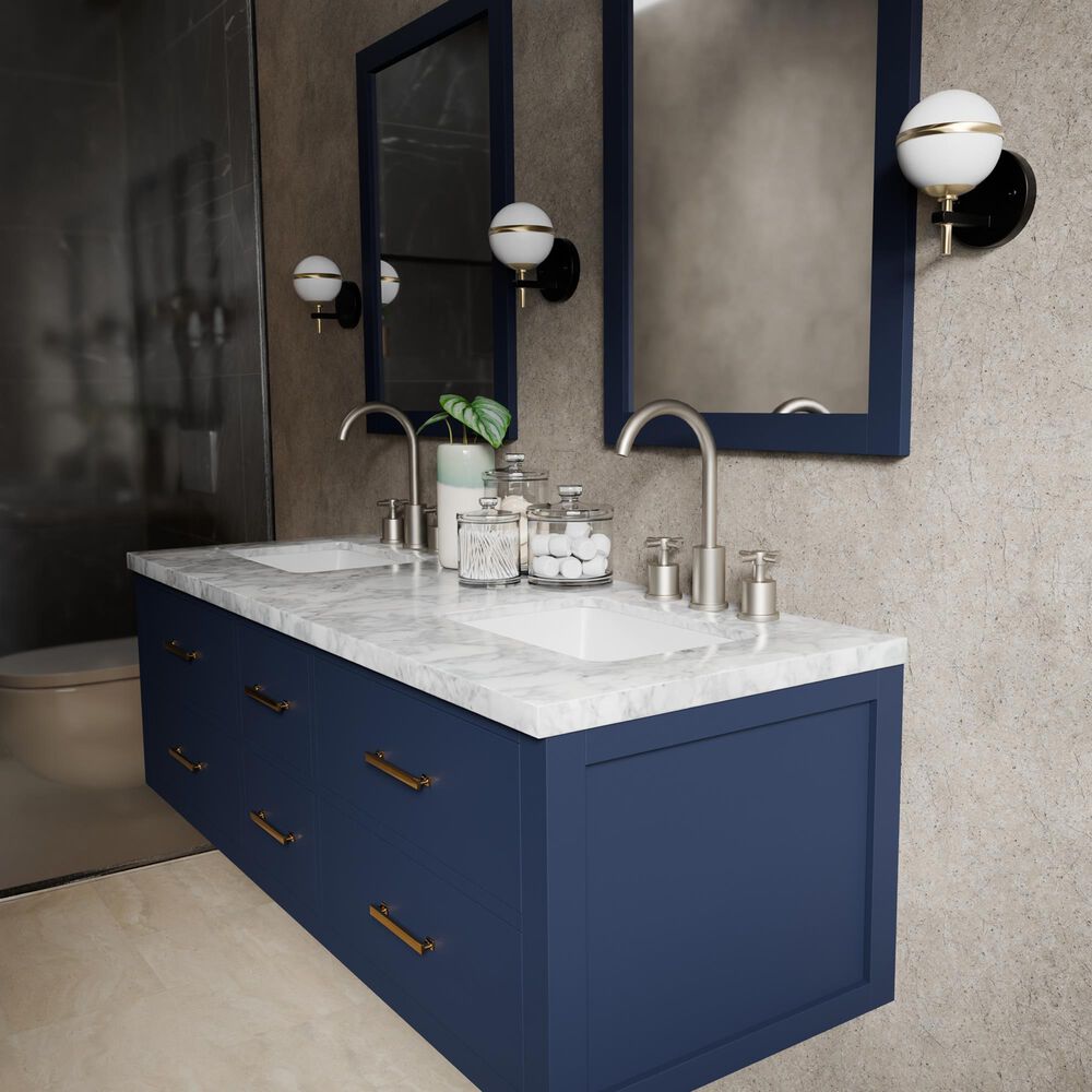 Lexora Home Castor 60" Double Bathroom Vanity in Blue with 2 cm White Carrara Marble Top and Rectangular Sinks, , large