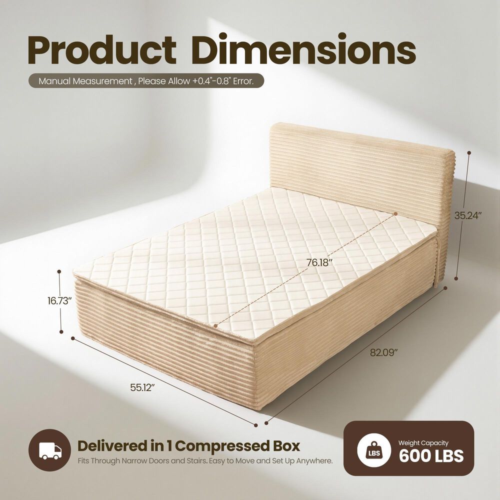 HOMLUX Plush Full Mattress with Beige Headboard, , large