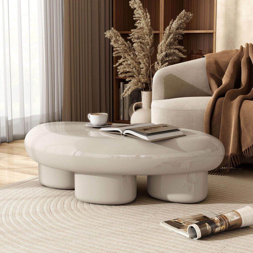 Furniture of America Rene Low Profile Glossy Coffee Table in Cream, , large