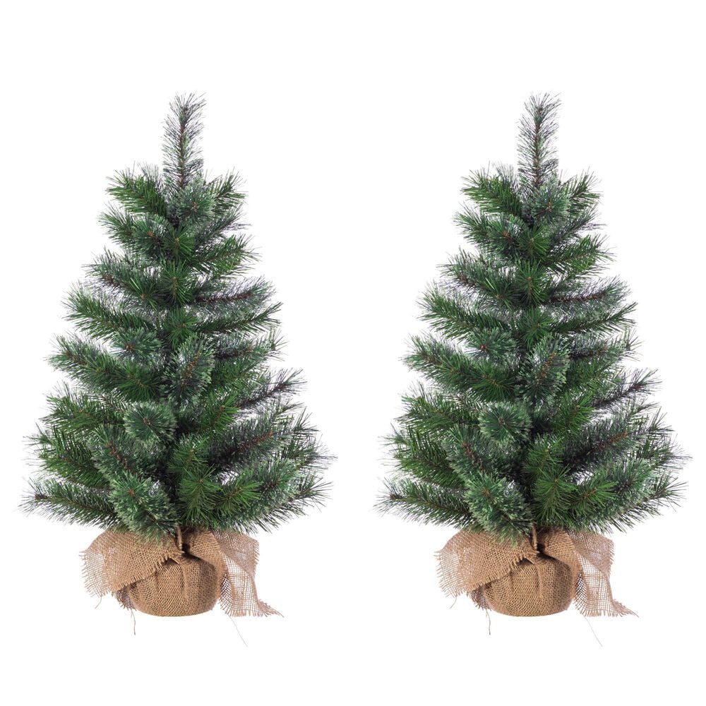 The Gerson Company 30" Hard Needle Pine Tree with Burlap Bag in Green (Set of 2), , large