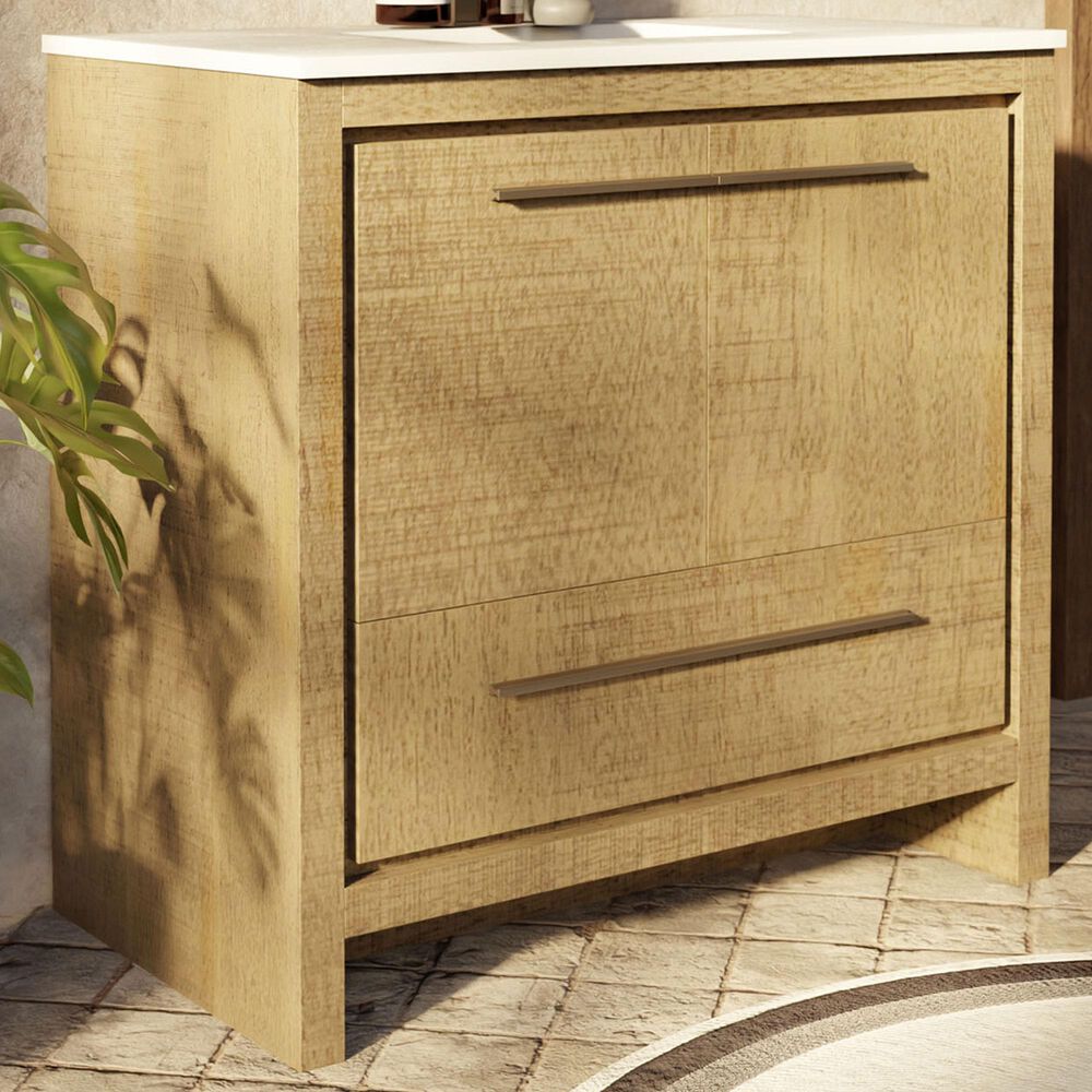 Lexora Home Lafarre 36" Single Bathroom Vanity in Rustic Acacia with 2 cm White Quartz Top and Rectangular Sink, , large