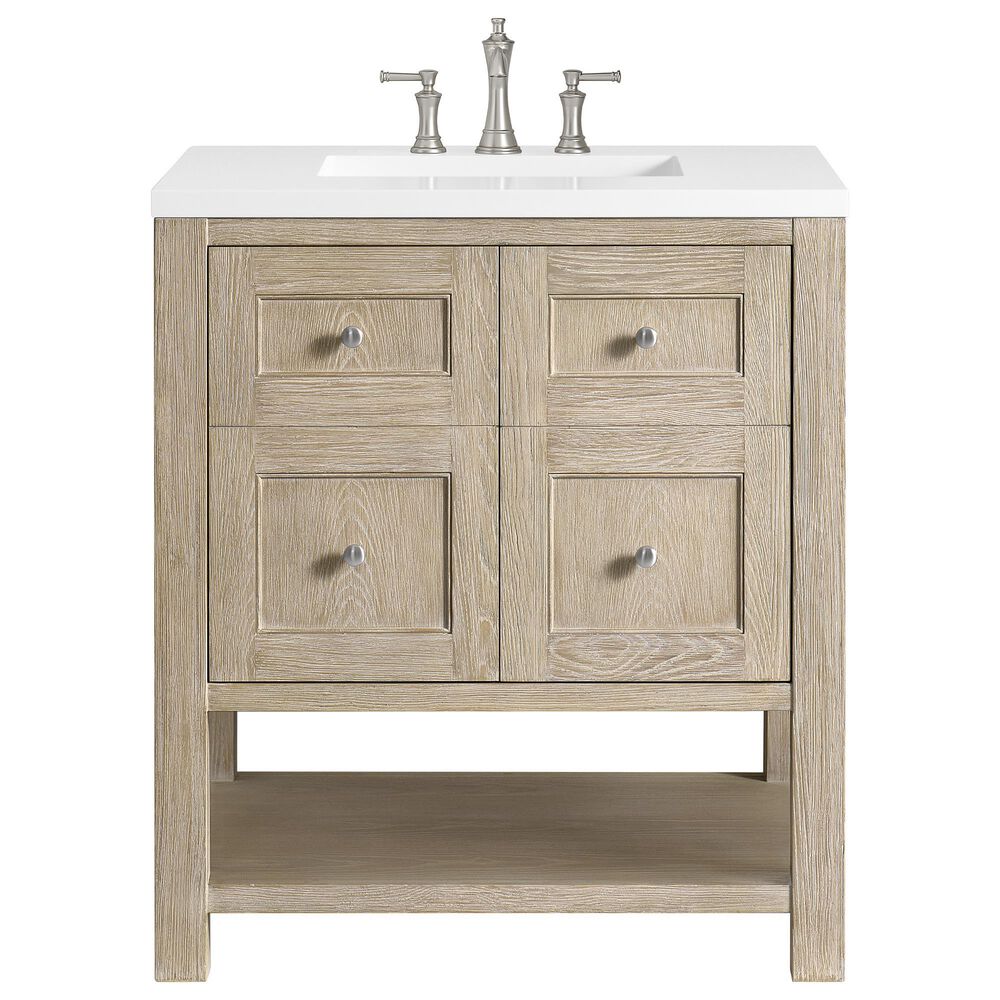 James Martin Vanities Breckenridge 30" Single Vanity in Whitewashed Oak with 3 cm White Zeus Quartz Top, , large