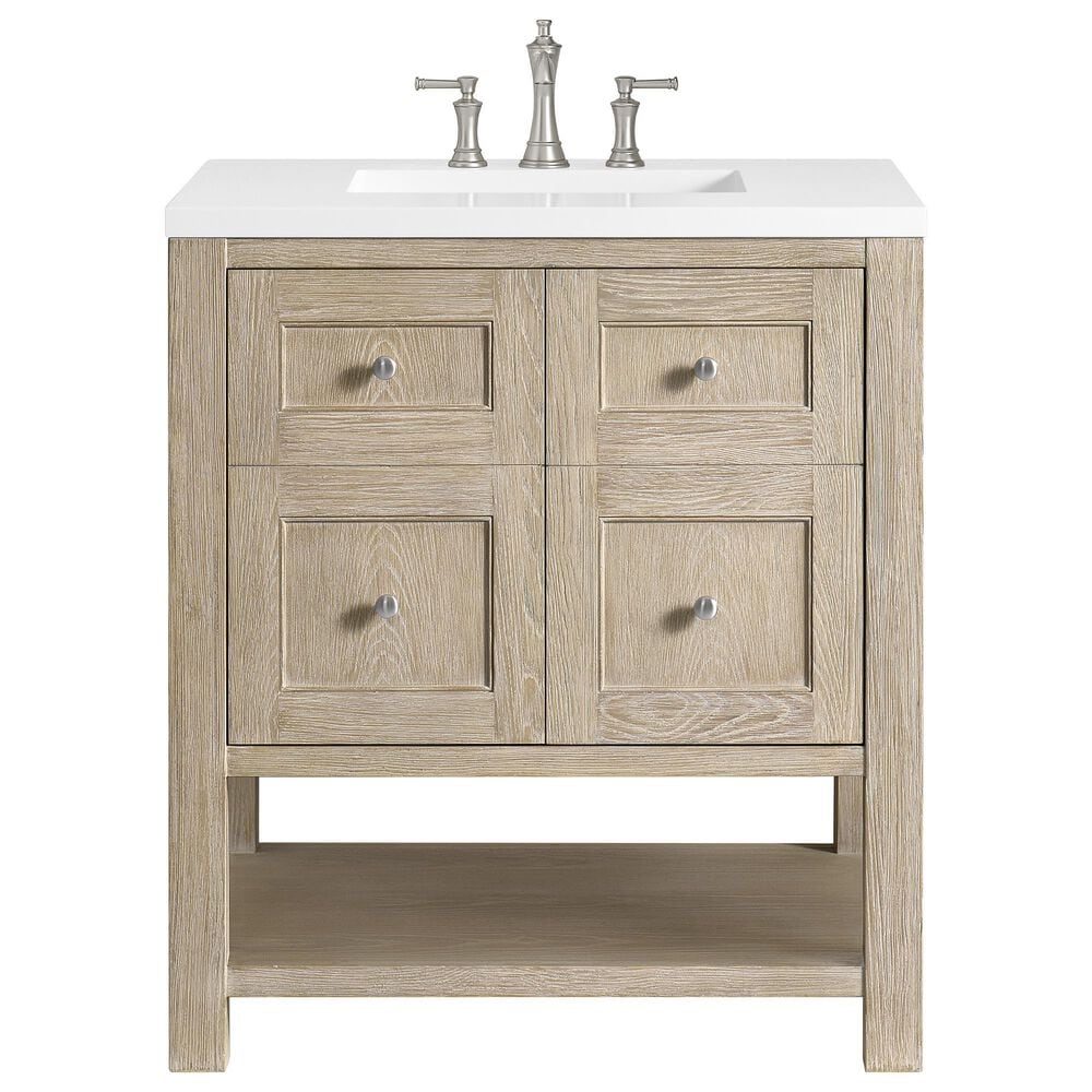 James Martin Vanities Breckenridge 30" Single Vanity in Whitewashed Oak with 3 cm White Zeus Quartz Top, , large
