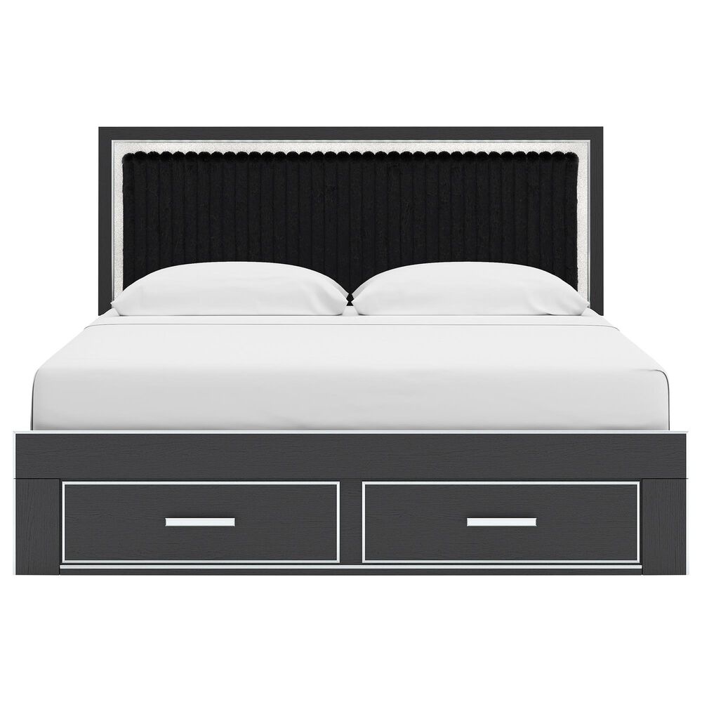 Ashley Zuraleus King Upholstered Panel Storage Bed with Two Nightstands in Matte Black, , large
