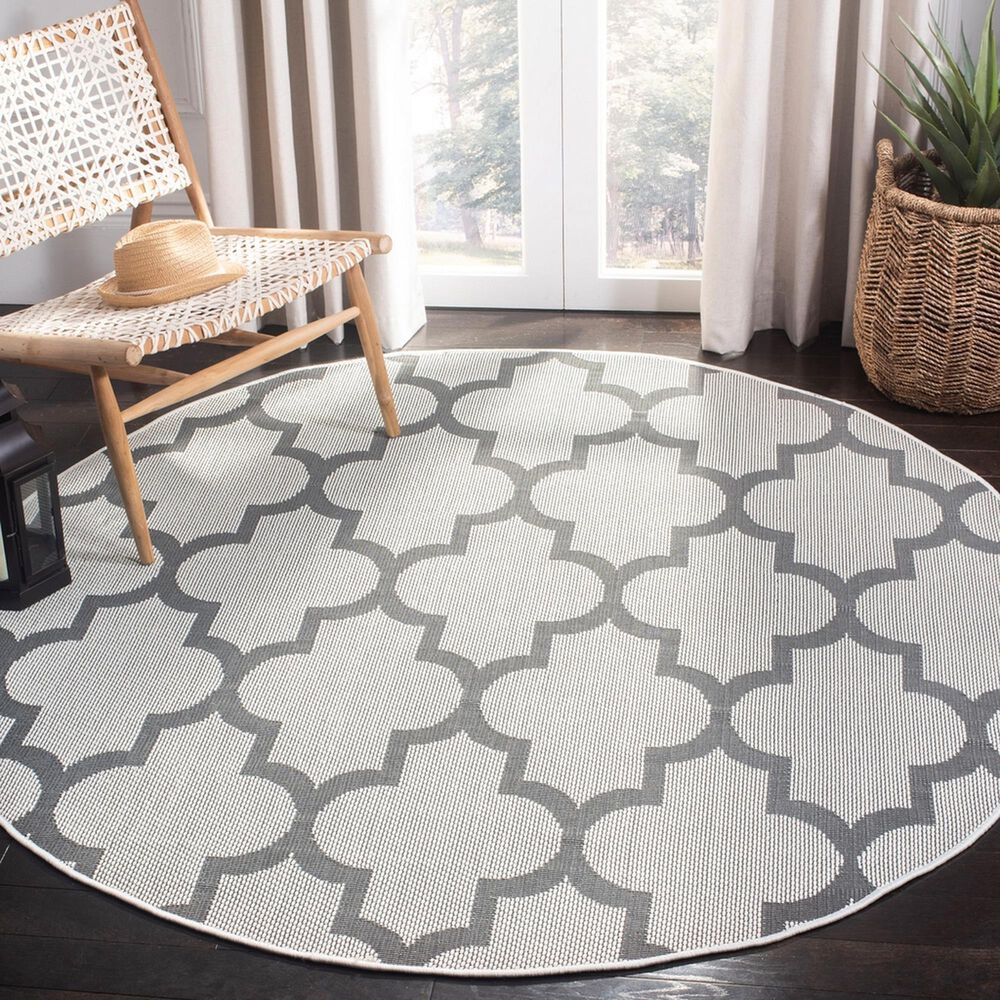 Safavieh Bermuda BMU804B 6&#39;7&quot; Round Ivory and Grey Indoor/Outdoor Area Performance Rug, , large