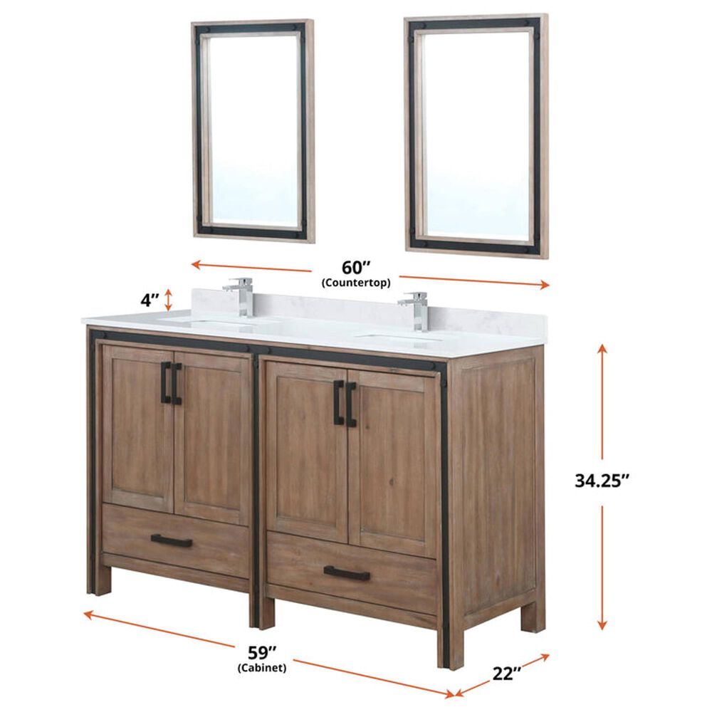 Lexora Home Ziva 60&quot; Double Bathroom Vanity in Rustic Barnwood with 2 cm White Cultured Marble Top and Rectangular Sinks, , large