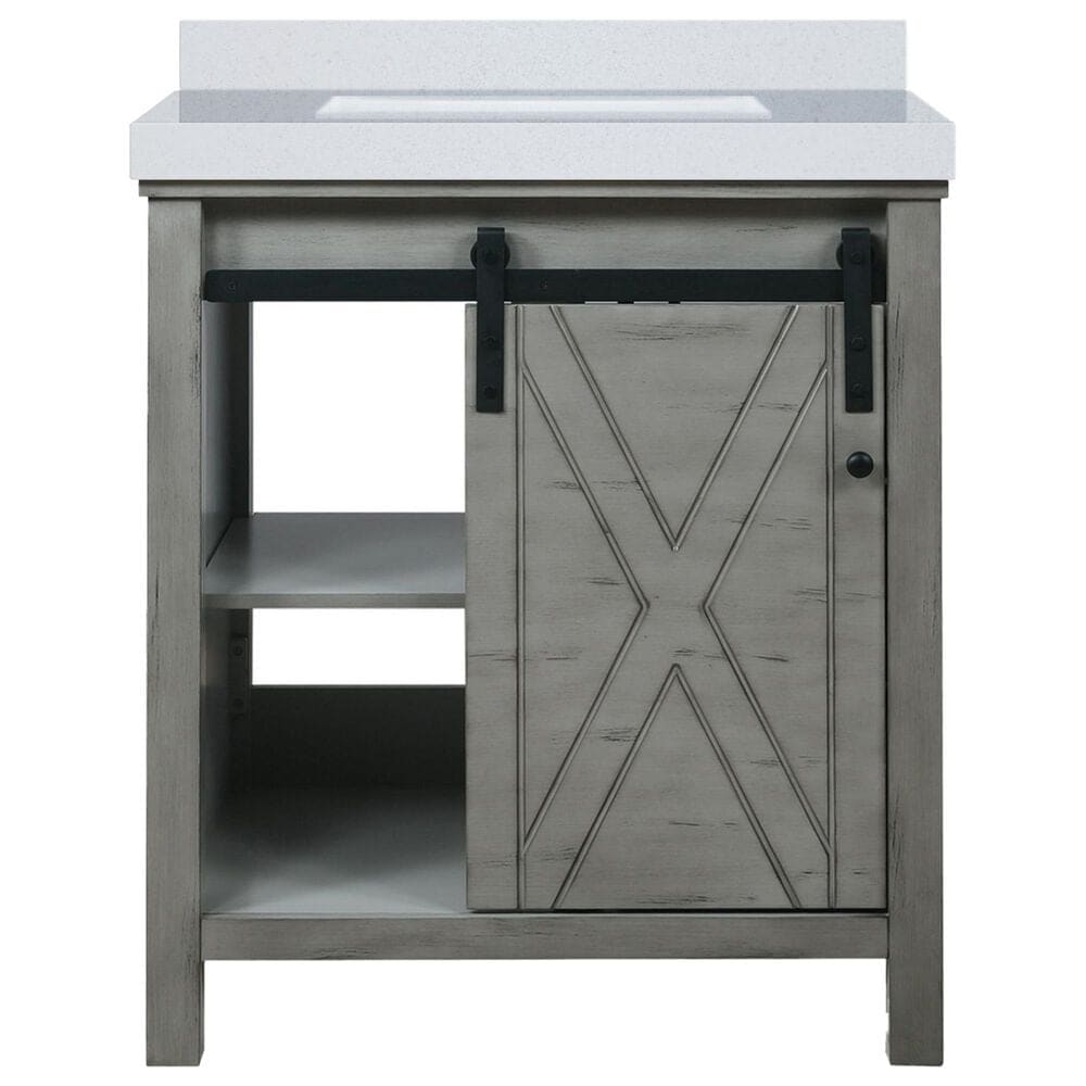 Lexora Home Marsyas 30&quot; Single Bathroom Vanity in Ash Grey with White Quartz Top and Rectangular Sink, , large
