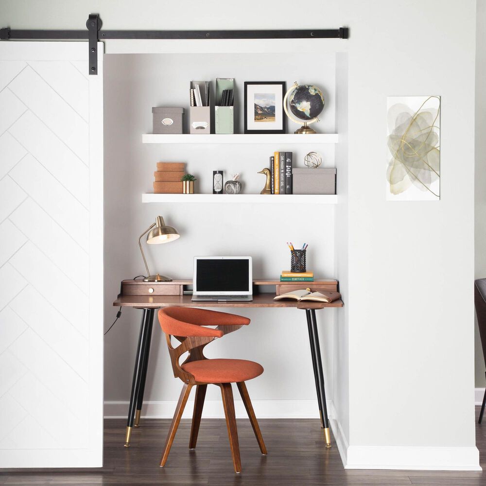 LumiSource Gardenia Swivel Arm Chair with Orange Upholstered in Walnut, , large