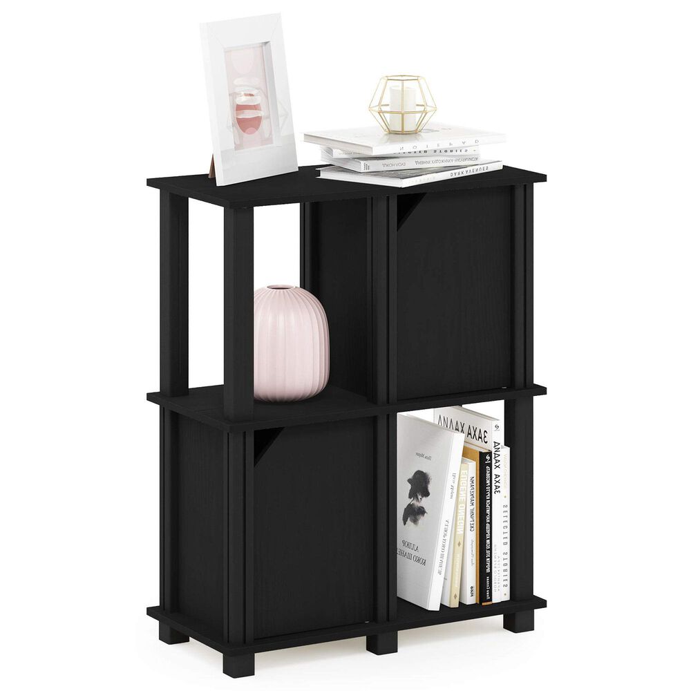 HOMLUX 3-Tier Storage Bookcase with Two Doors in Black Oak and Black, , large