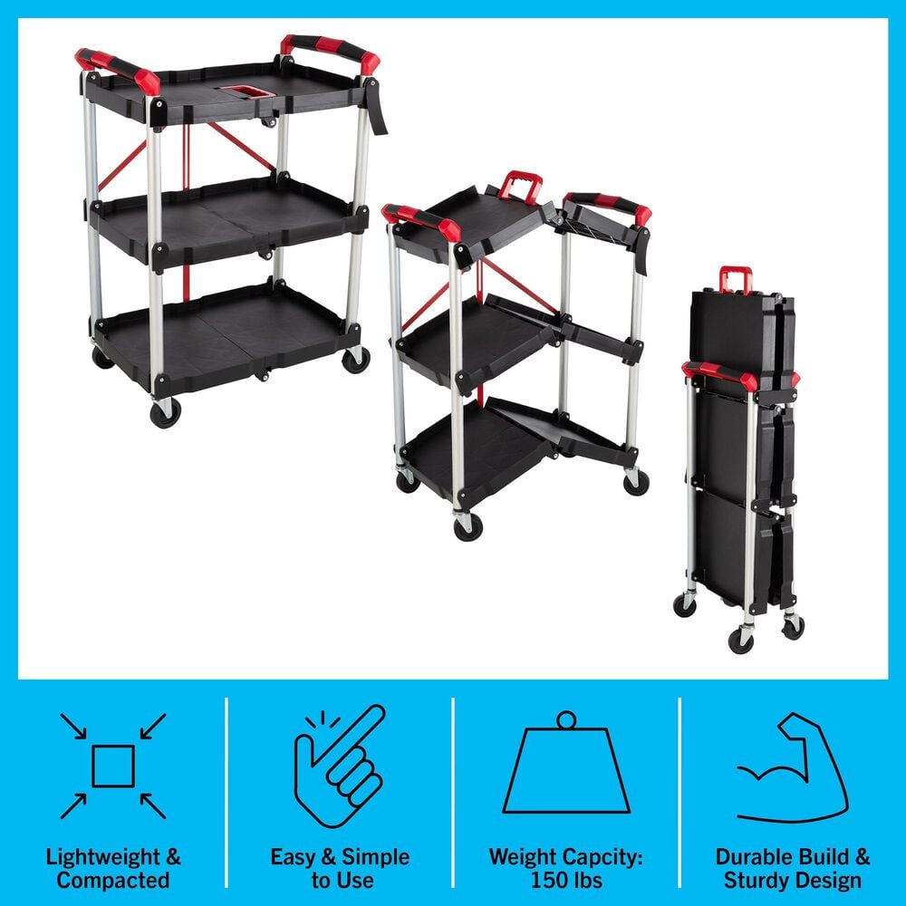 Timberlake Pack-N-Roll Folding Collapsible Service Cart in Black, , large
