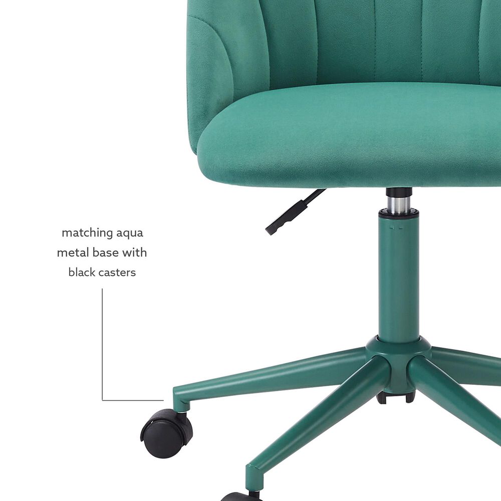 Linden Boulevard Velvet Desk Chair in Aqua, , large