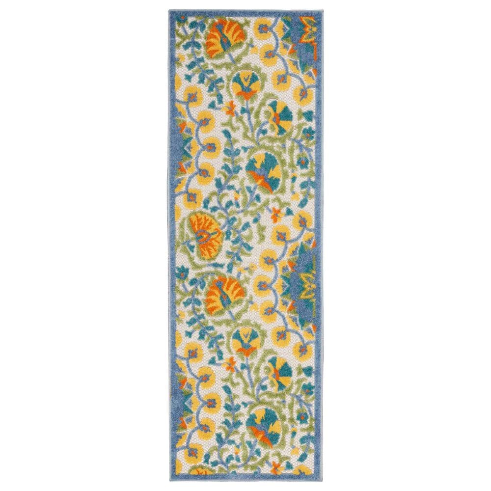 Nourison Aloha 2" x 6" Blue, Yellow, Orange, Green and White Indoor/Outdoor Runner, , large