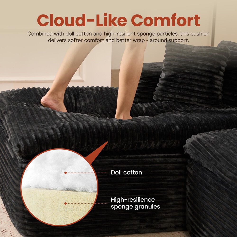 HOMLUX 105.5" Zero Assembly Sofa with Ergonomic Chaise Sectional in Black, , large