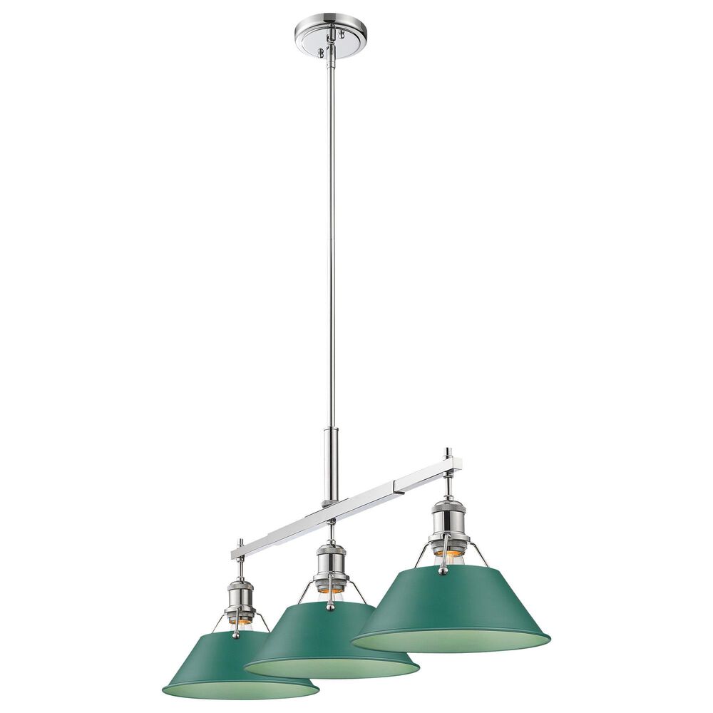 Golden Lighting Orwell 3-Light Linear Pendant with Pine Green Shade in Chrome, , large