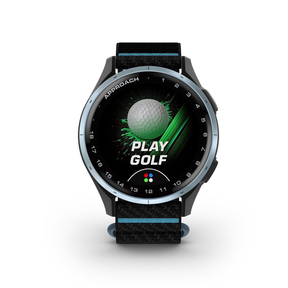 Garmin Approach J1 43mm Junior Golf GPS Smartwatch in Cloud Blue Aluminum Bezel with Black/Azure ComfortFit Fabric Band, , large