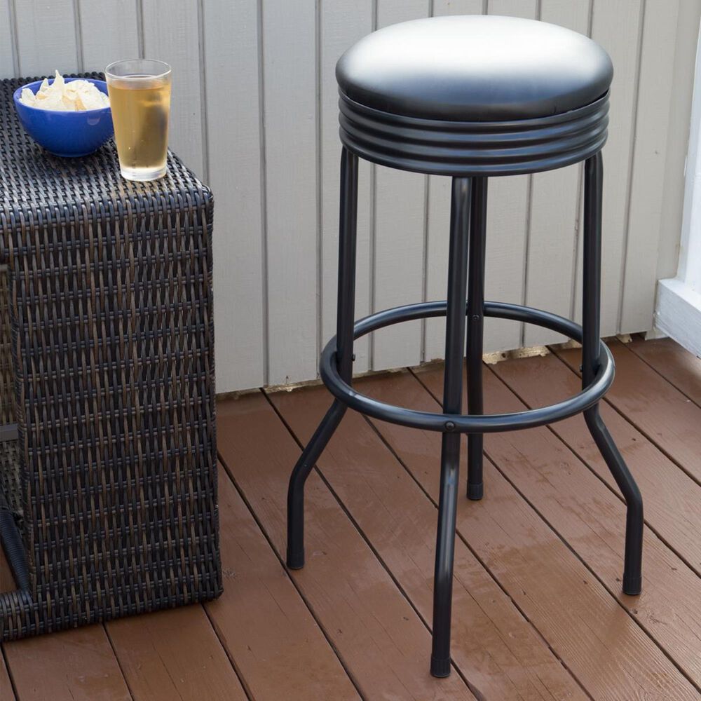 Timberlake Trademark Outdoor Ribbed Swivel Barstool in Black, , large