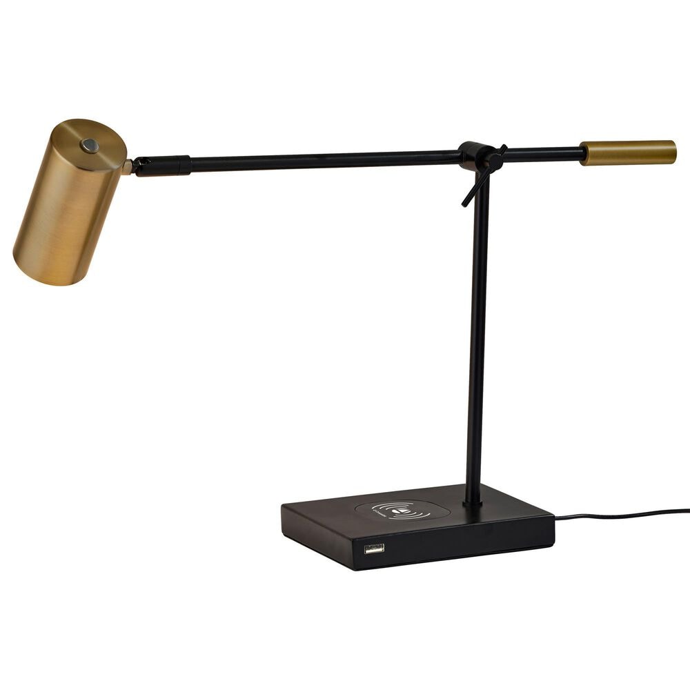 Adesso Collette LED Desk Lamp with Wireless Charging + USB in Antique Brass, , large