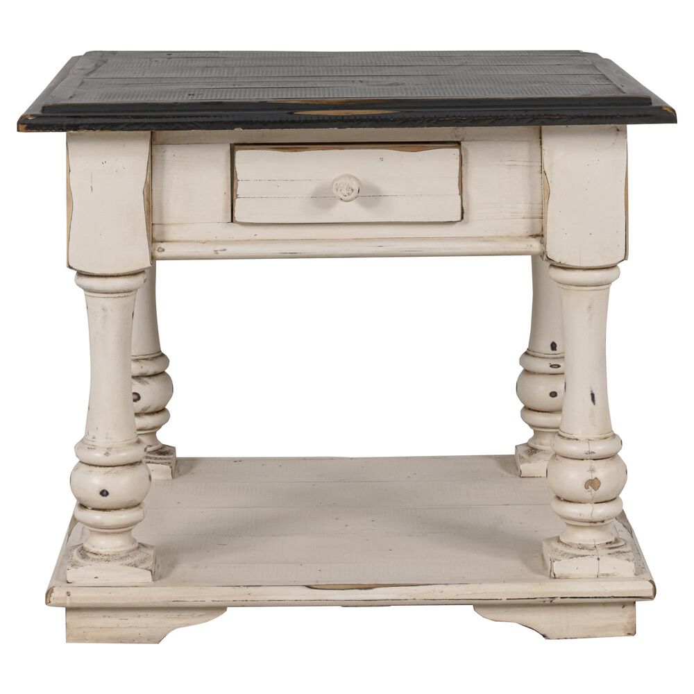 Santa Fe Rustic Side Table with 1 Drawer in Antique White and Grey, , large
