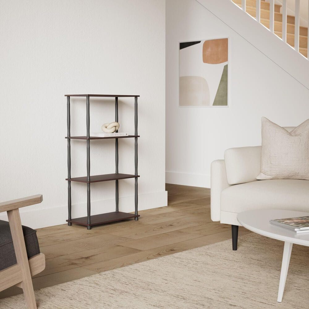 HOMLUX Turn-N-Tube 4-Tier Corner Open Storage Bookshelf in Dark Cherry and Black, , large