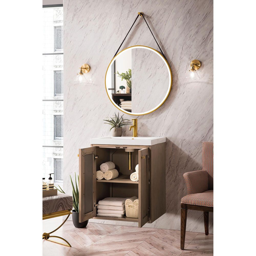 James Martin Vanities Chianti 20&quot; Single Bathroom Vanity in Whitewashed Walnut with 3.5 cm White Glossy Resin Top and Rectangular Sink, , large