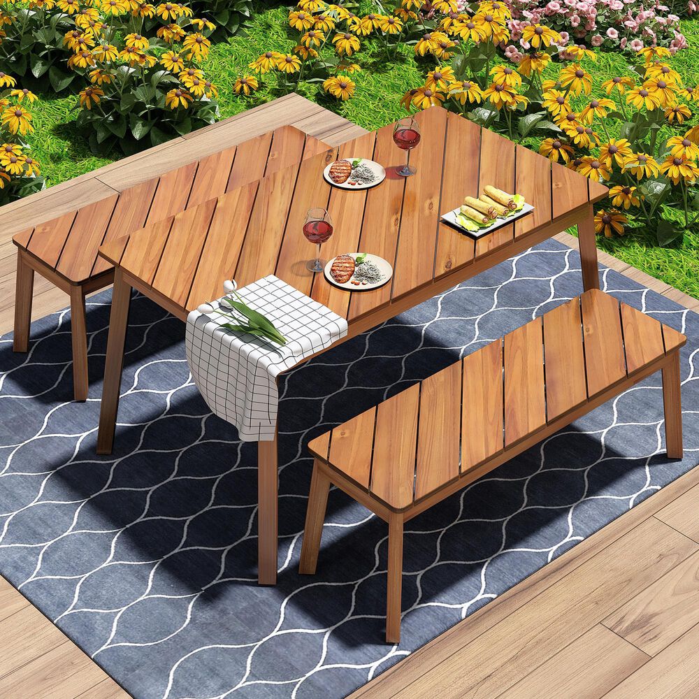 Hearth and Haven 3-Piece Patio Dining Set with Dining Table and Benches in Natural, , large