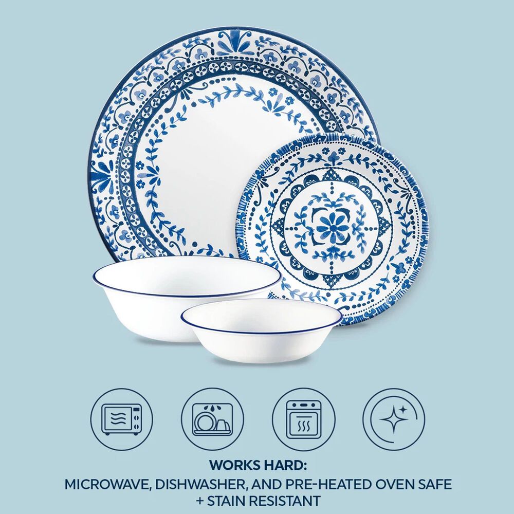 Corelle Portofino 16-Piece Dinnerware Set in White and Blue, , large